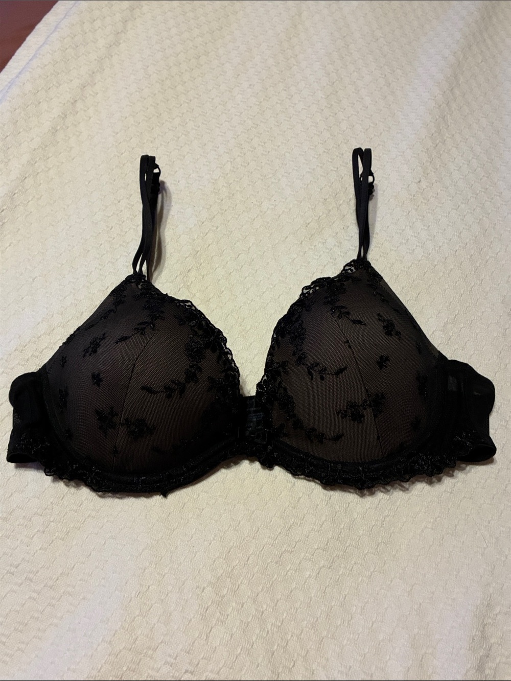 Ambrielle Black Lace Underwire Push-Up Bra - Women Intimates